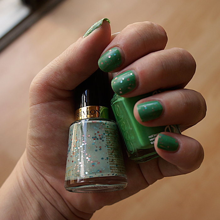 Mojito-Madness-by-Essie-&-Whimsical-by-Revlon-by-April-Golightly, mermaid mani, OPI Mermaid tears, MANIcure MonDAY Mermaid Mani