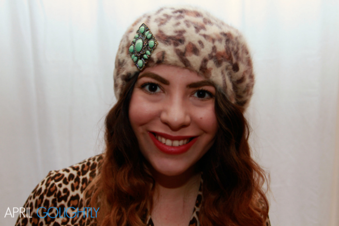 Leopard hat with pin from Forever 21 worn by April Golightly #aprilgolightly