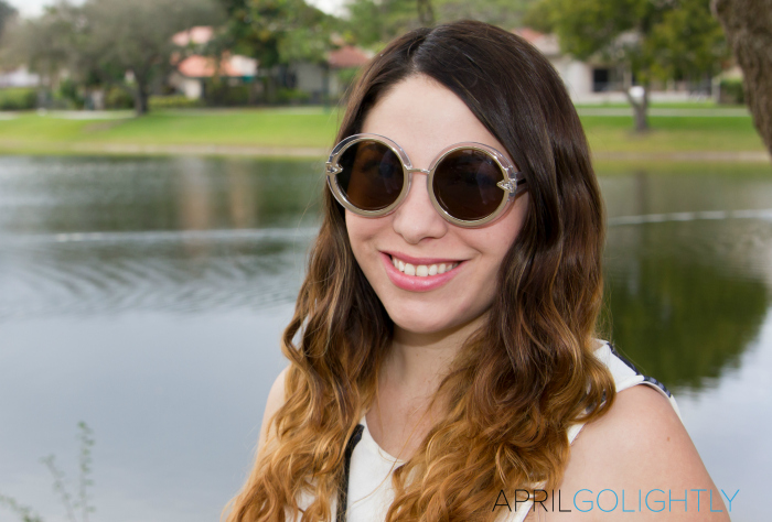 Rounds Luxe gold and clear Sunglasses with brown and gold ombre hair choies.com aprilgolightly.com