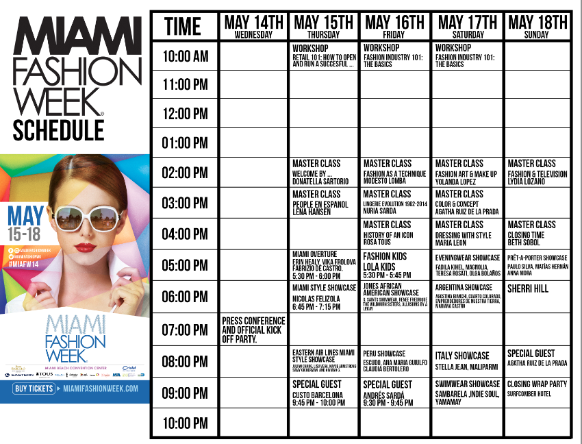 #MIAFW14 Schedule