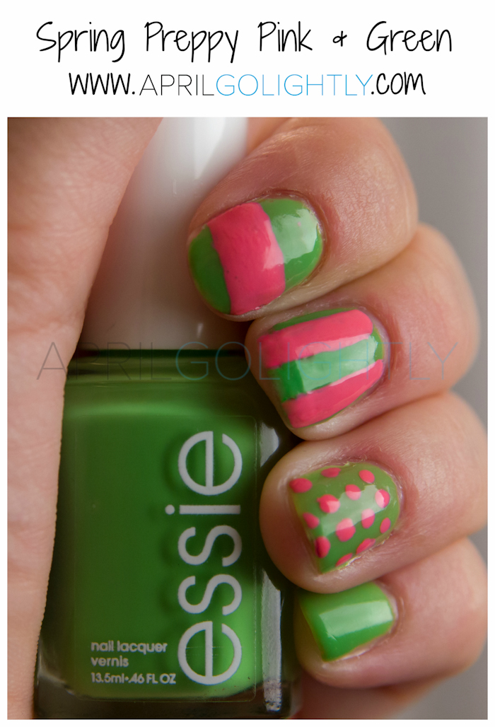 Preppy Pink and Green with Essie vices versa and bubby by Revlon #walgreensbeauty #shop aprilgolightly.com