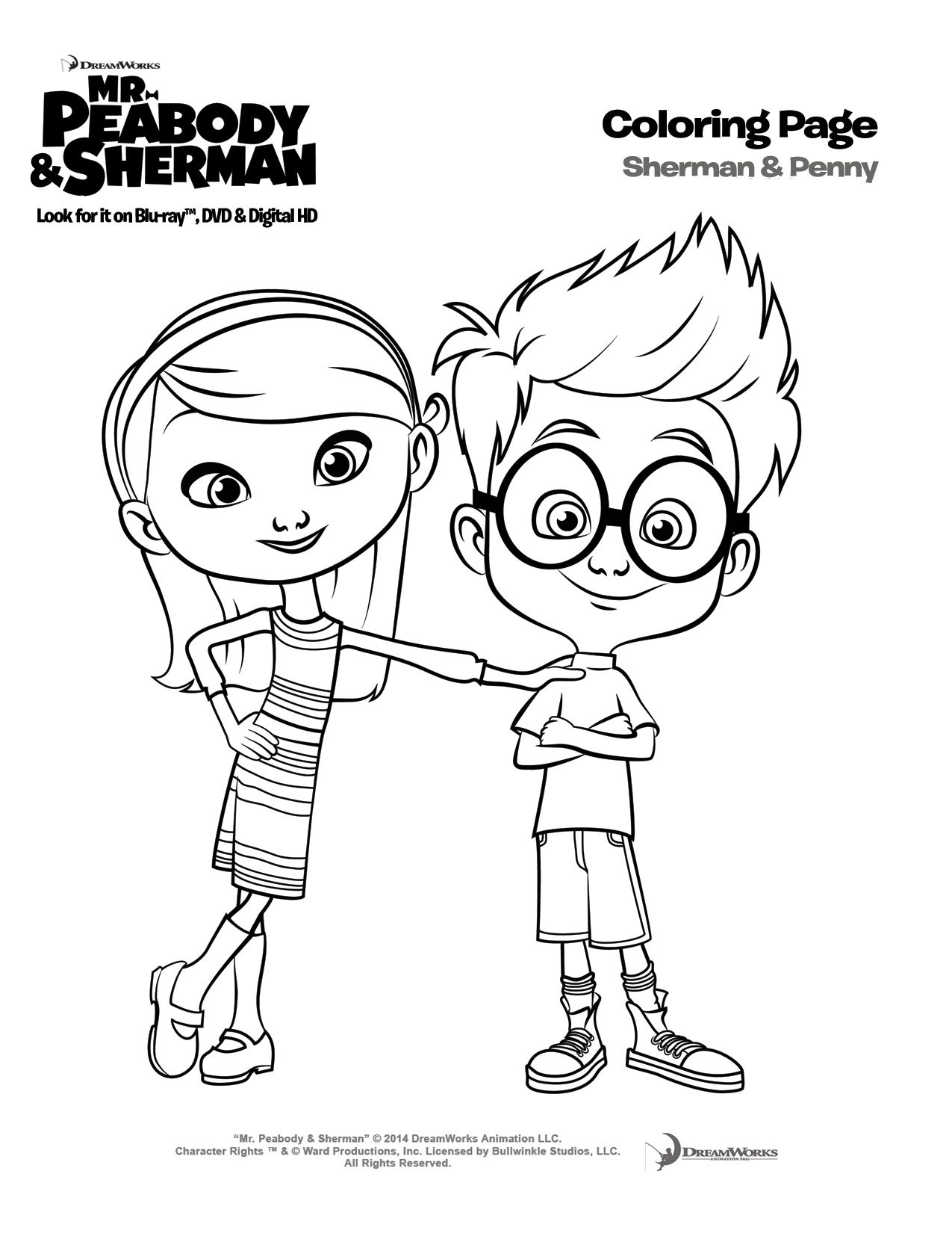 Mr. Peabody and Sherman Penny coloring sheets