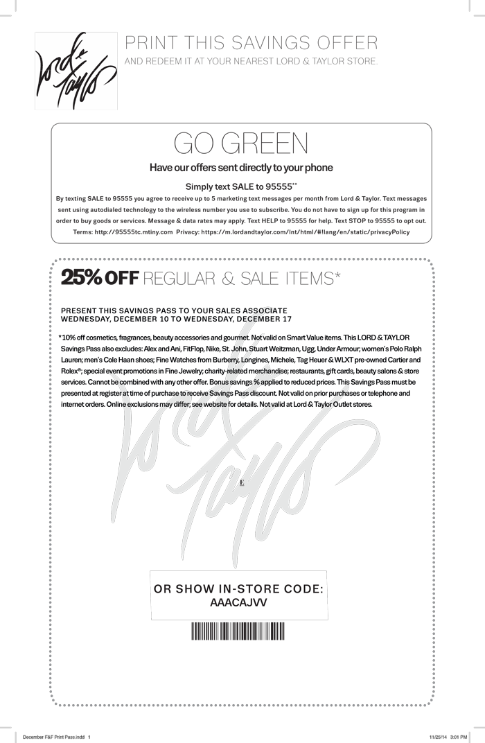 Lord & Taylor Friends and Family Pass