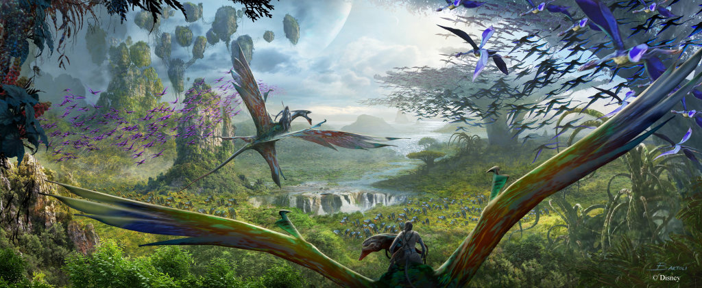AVATAR Flight of Passage at Disney's Animal Kingdom -- This E-ticket attraction, the centerpiece of Pandora, allows guests to soar on a Banshee over a vast alien world. The spectacular flying experience will give guests a birds-eye view of the beauty and grandeur of the world of Pandora on an aerial rite of passage. (Disney Parks)