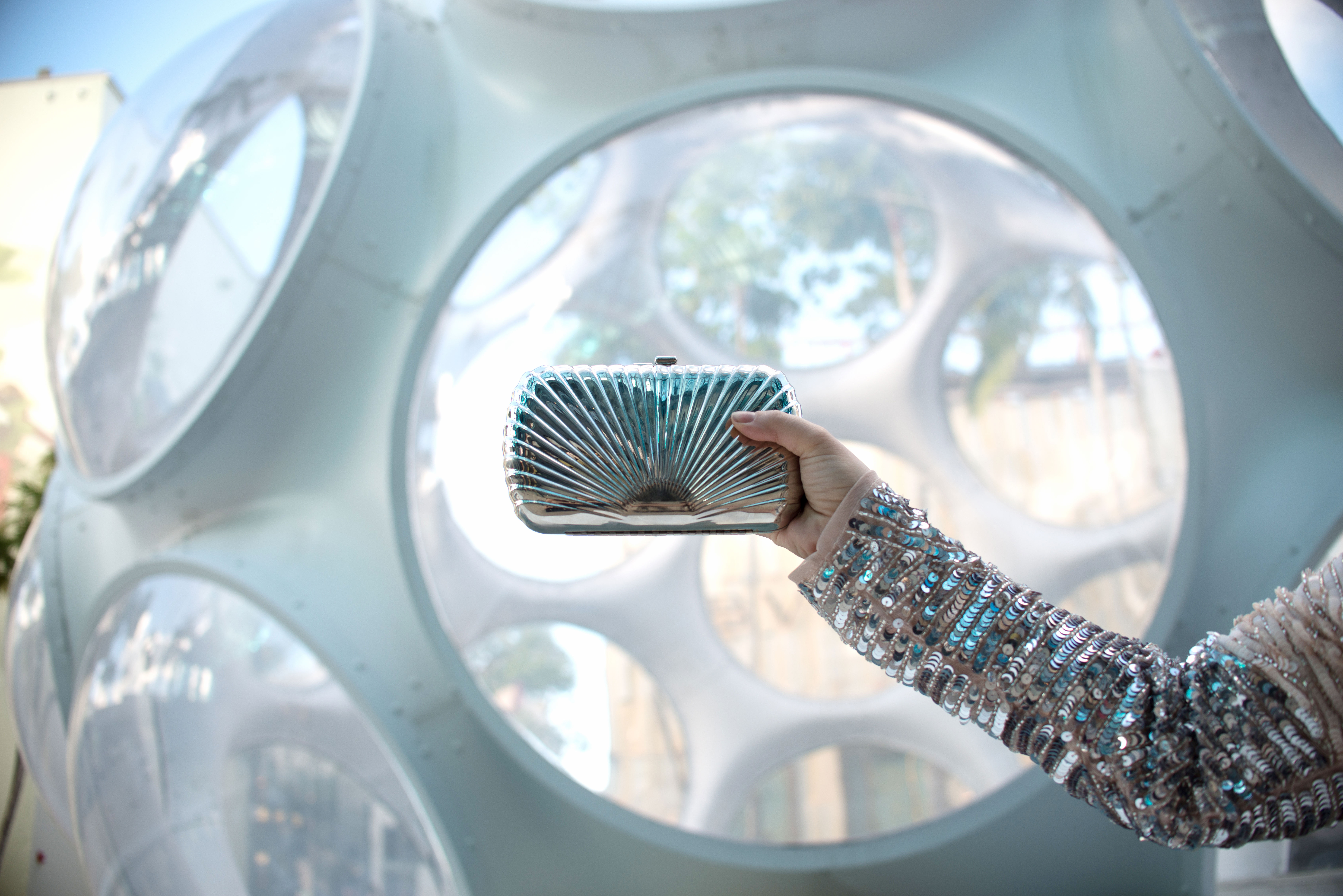 Large Silver Clutch - New Year's Eve Outfit Ideas - meaningful color options to bring you good things in the new year - silver for modernism and to be on the cutting edge 