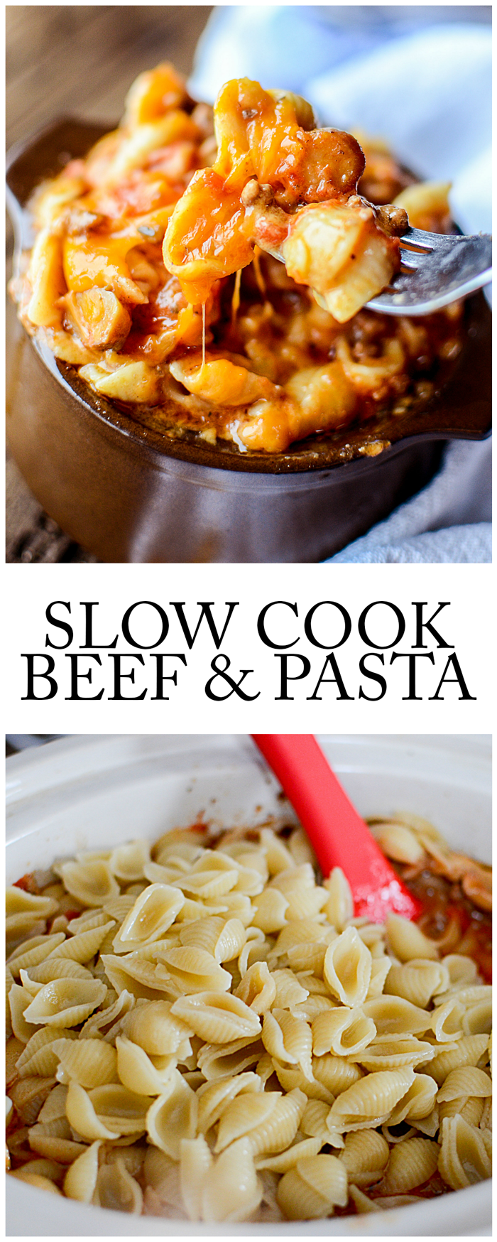 Slow Cook Beef and Pasta using the Crock pot made with cheddar cheese from Food Blogger - April Golightly