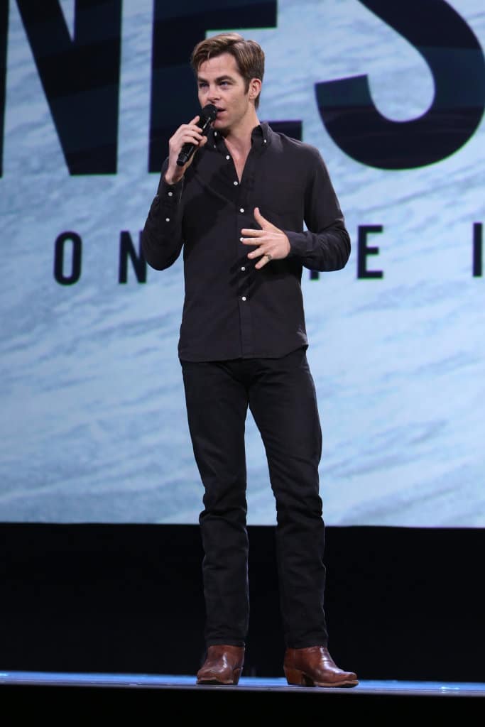 ANAHEIM, CA - AUGUST 15: Actor Chris Pine of THE FINEST HOURS took part today in "Worlds, Galaxies, and Universes: Live Action at The Walt Disney Studios" presentation at Disney's D23 EXPO 2015 in Anaheim, Calif. THE FINEST HOURS will be released in U.S. theaters on January 29, 2016. (Photo by Jesse Grant/Getty Images for Disney) *** Local Caption *** Chris Pine