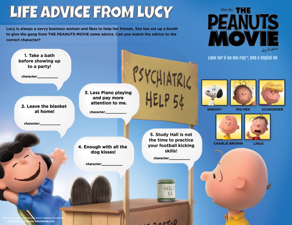 Peanuts Movie Activity Sheets 