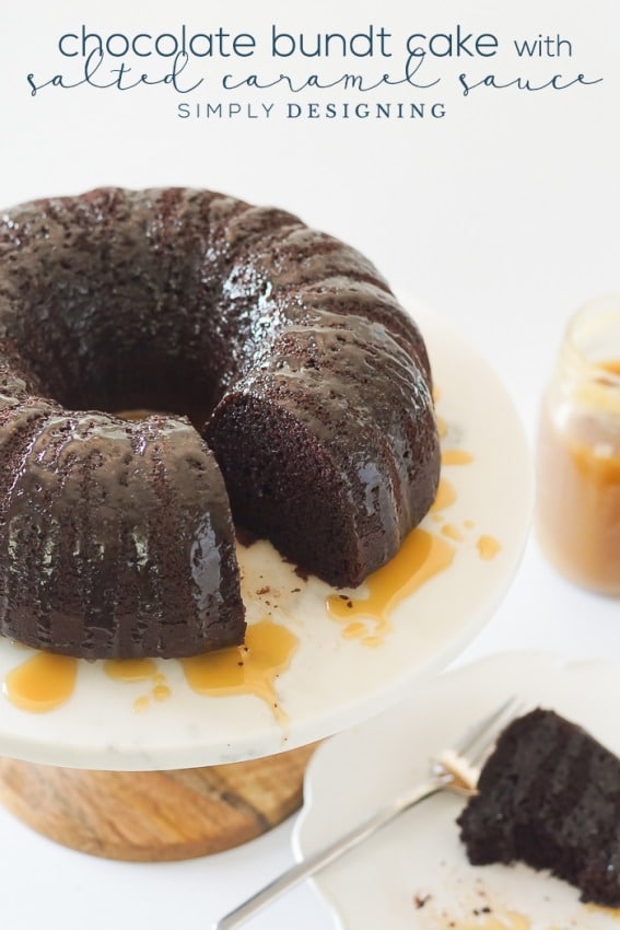 Chocolate Bundt Cake with Salted Caramel Sauce from Simply Designing