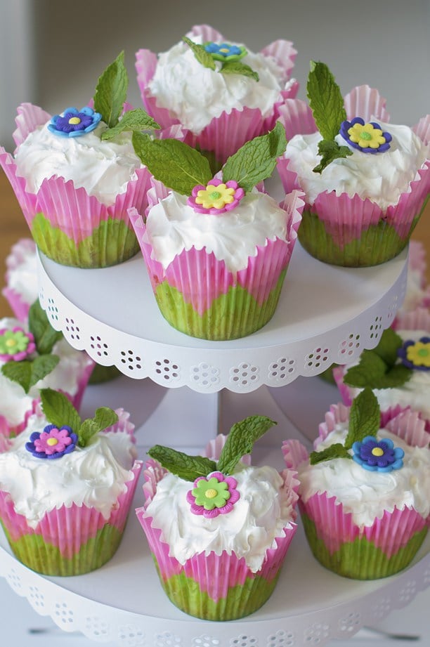 Coconut Surprise Key Lime Cupcakes Recipe for spring with flowers on top 