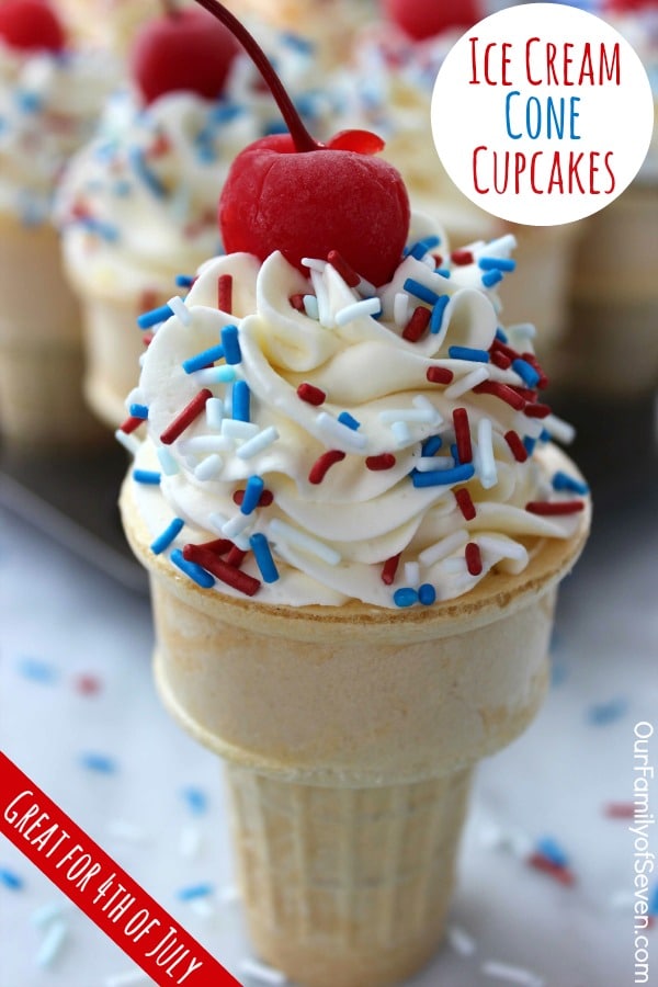 Ice Cream Cone Patriotic Red, White and Blue cupcakes recipe 