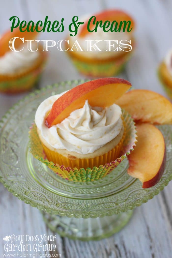 Peaches and Cream Cupcakes Recipe with fruit on top 