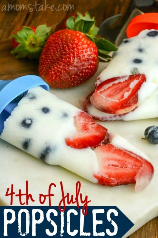 Red White Blue Yogurt Popsicles from A Mom's Take