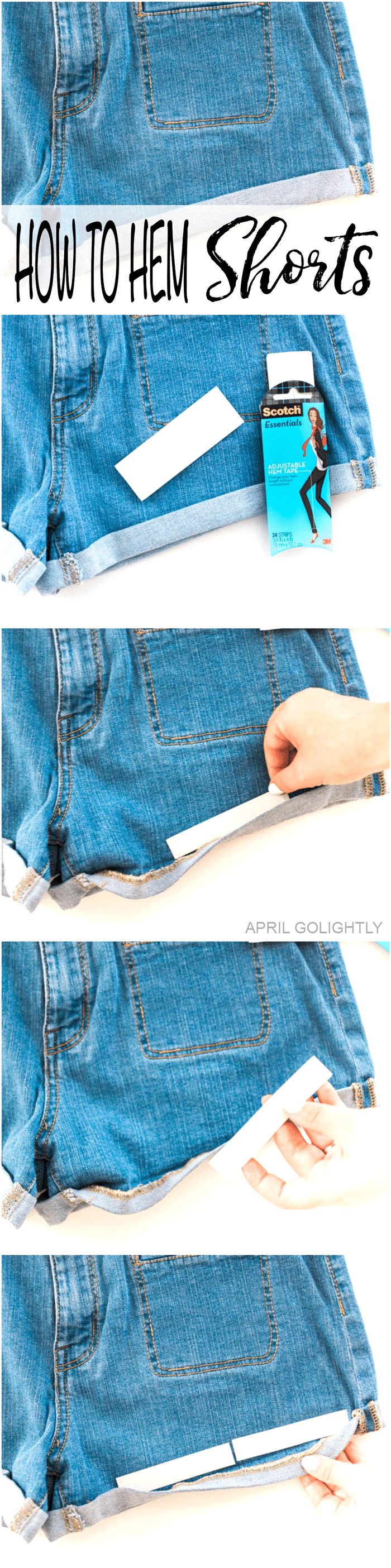 How to Hem Summer Shorts to the Length you Want - its easy to go from modest length to jean shorts with the help of Scotch™ Essentials Adjustable Hem Tape - easy DIY project 