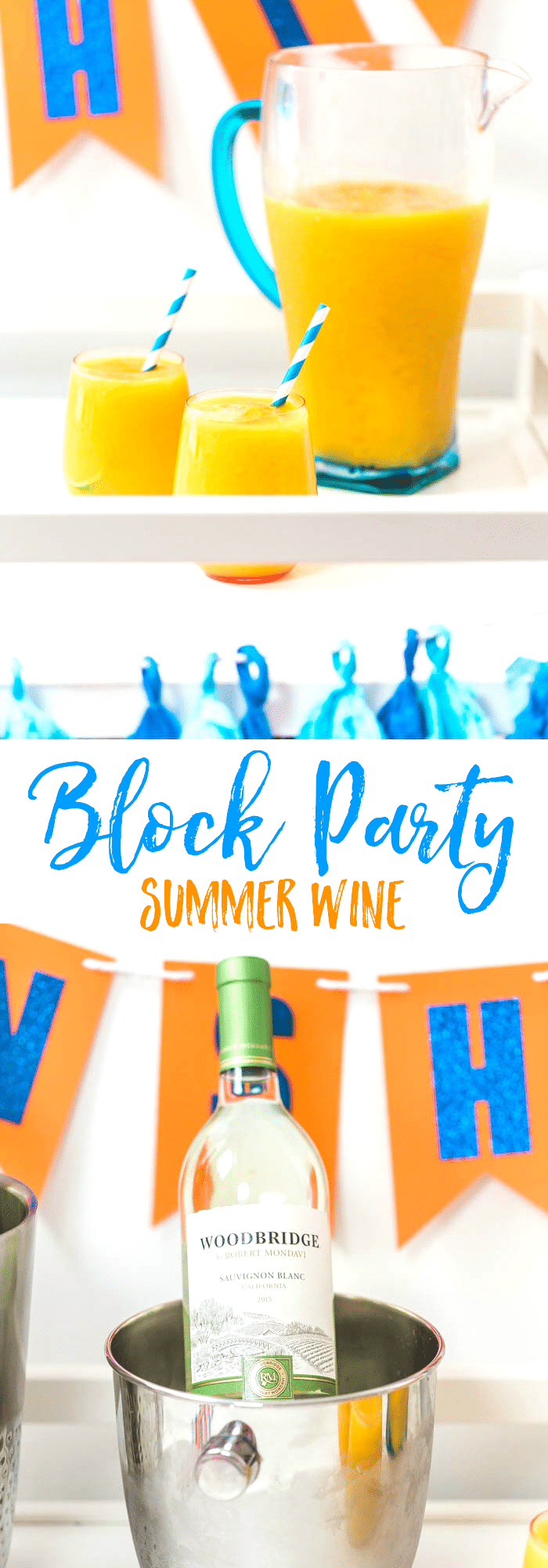 Summer Wine Block Party + Mango Lime Wine Slush Cocktail Drink Recipe - Hello Sunshine Banner and other party decorations
