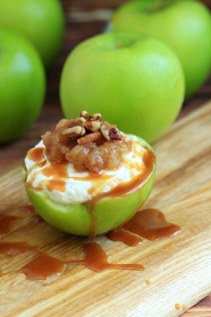 2 easy apple recipe - cheese cake stuffed apples recipe with caramel 