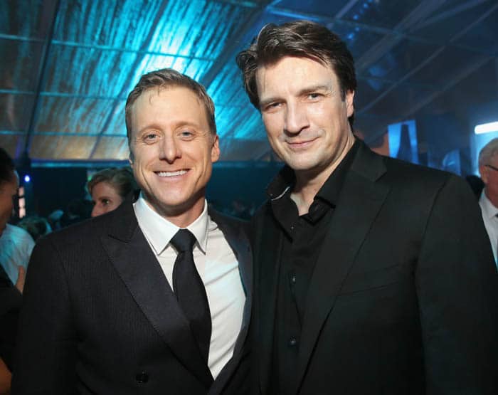 HOLLYWOOD, CA - DECEMBER 10: Actors Alan Tudyk (L) and Nathan Fillion attend The World Premiere of Lucasfilm's highly anticipated, first-ever, standalone Star Wars adventure, "Rogue One: A Star Wars Story" at the Pantages Theatre on December 10, 2016 in Hollywood, California. (Photo by Jesse Grant/Getty Images for Disney) *** Local Caption *** Alan Tudyk; Nathan Fillion