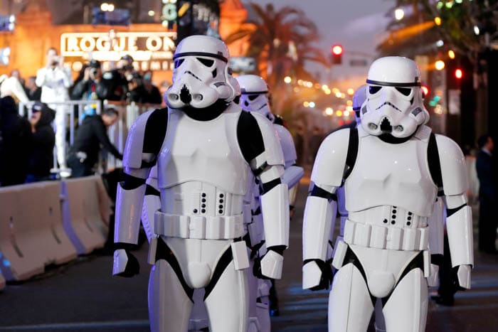 HOLLYWOOD, CA - DECEMBER 10: A view of the atmosphere at The World Premiere of Lucasfilm's highly anticipated, first-ever, standalone Star Wars adventure, "Rogue One: A Star Wars Story" at the Pantages Theatre on December 10, 2016 in Hollywood, California. (Photo by Rich Polk/Getty Images for Disney)