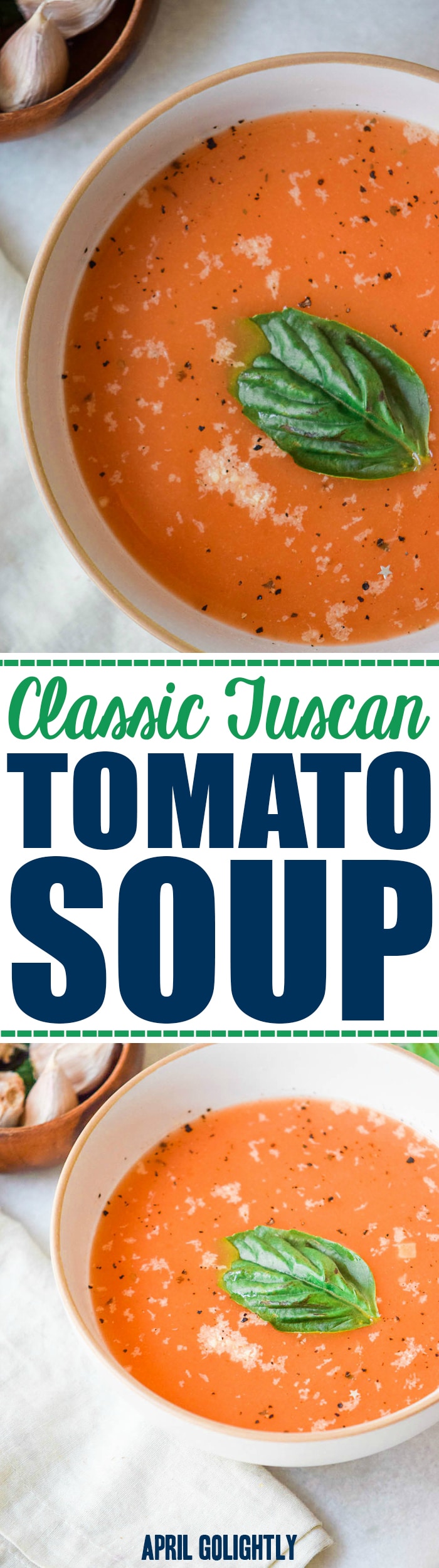Classic Tuscan Tomato Soup Recipe made in one pot with veggies made vegan if you skip the cheese garnish on top 