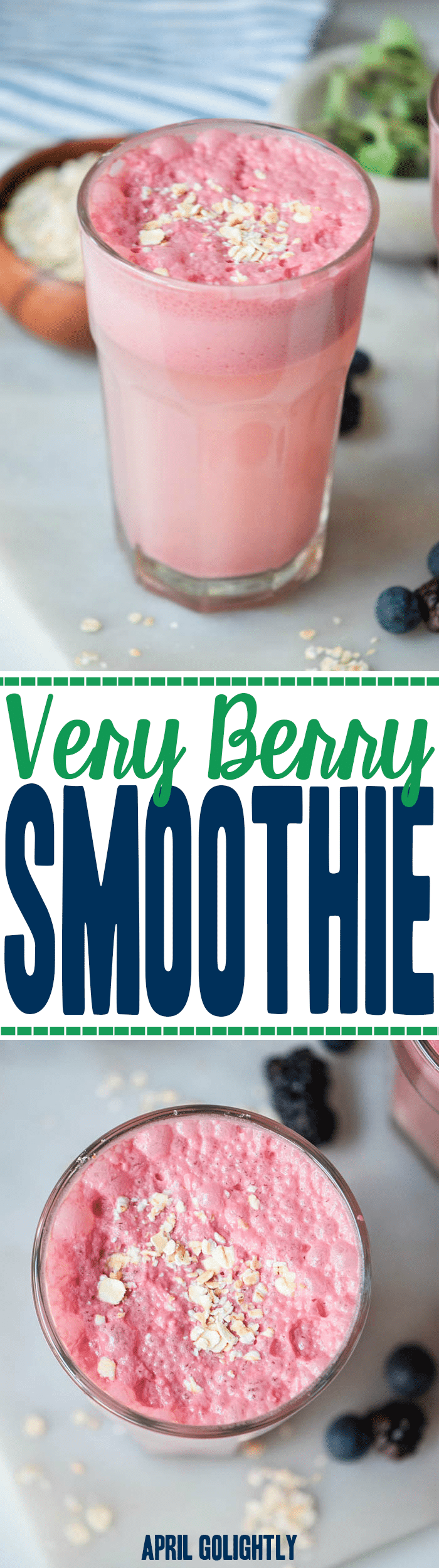 Easy Berry Smoothie Recipe made with almond milk, raspberries, blueberries, blackberries, banana, and your favorite steel cut oats