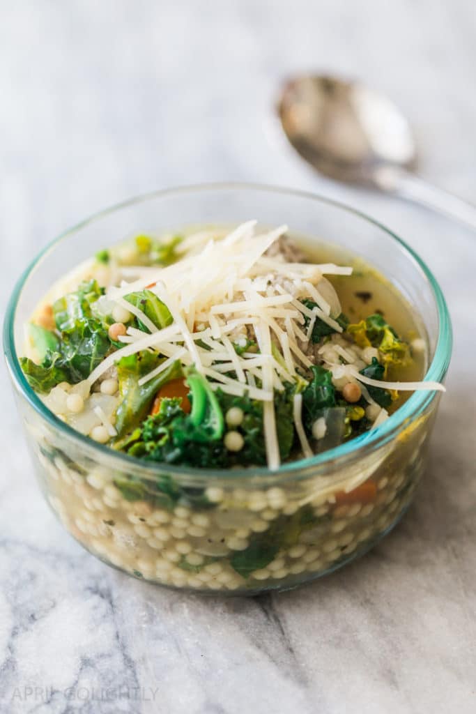 Italian Wedding Soup Recipe with Kale Couscous April Golightly