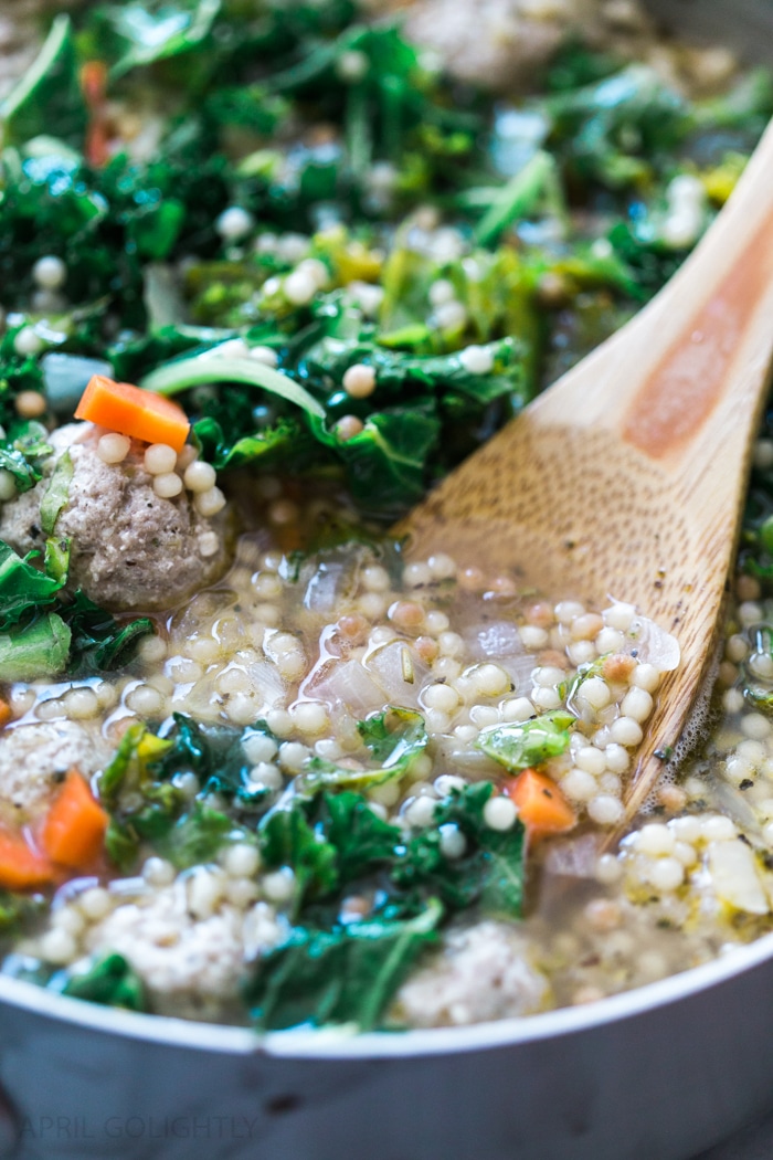 Italian Wedding Soup Recipe with Kale Couscous April Golightly