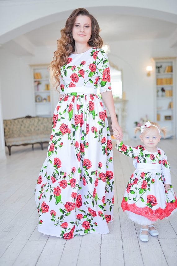 Mommy and daughter floral dresses matching
