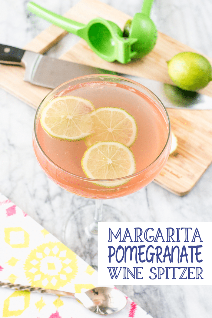 Pomegranate Margarita Wine Spritzer - delicious margarita wine spritzer with pomegranate liquor, fresh lime juice, club soda, sauvignon blanc white wine
