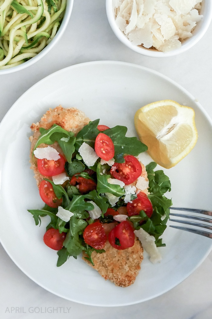 Baked Chicken Milanese with Arugula and Almond Flour