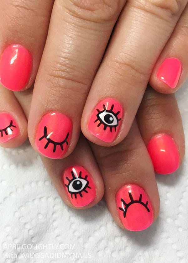 Eye Lash Nails with Neon Pink Nail Art 