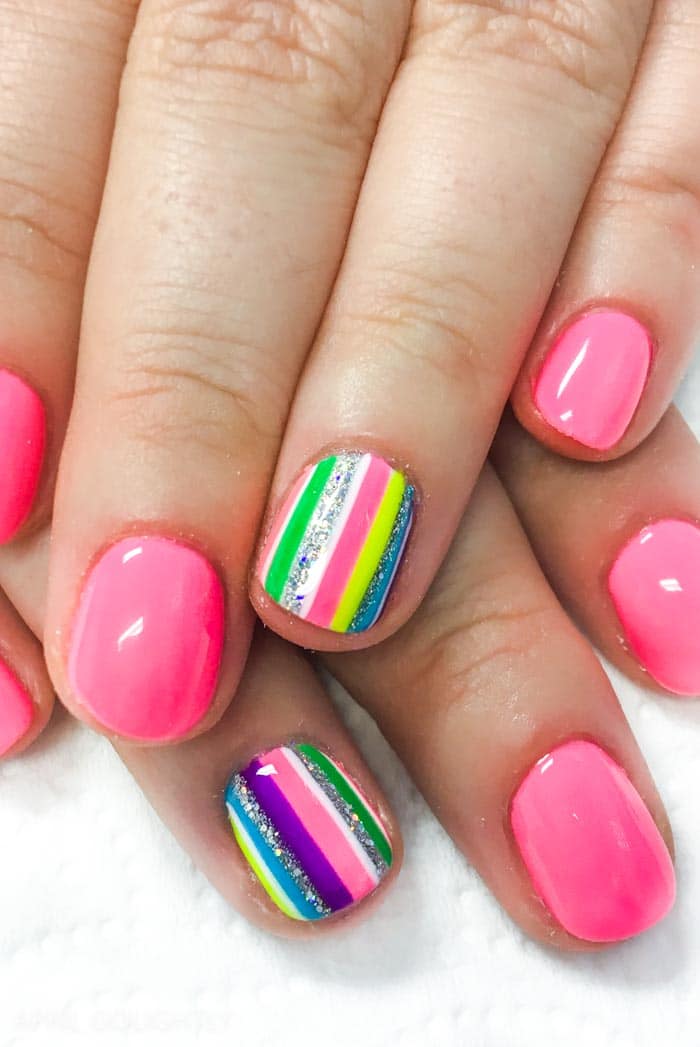 Hot Pink stripe nails 
