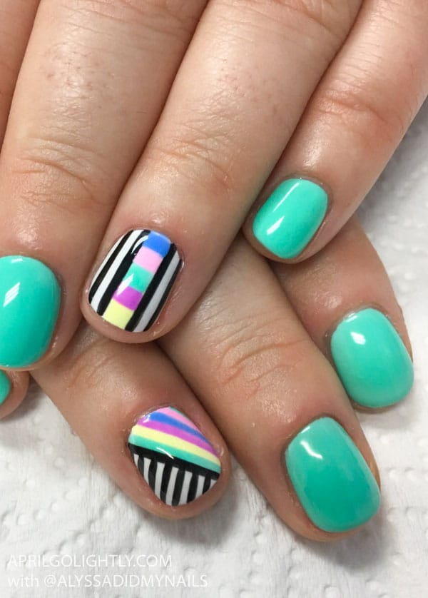 Rainbow Nail Art Designs with black and white stripes 