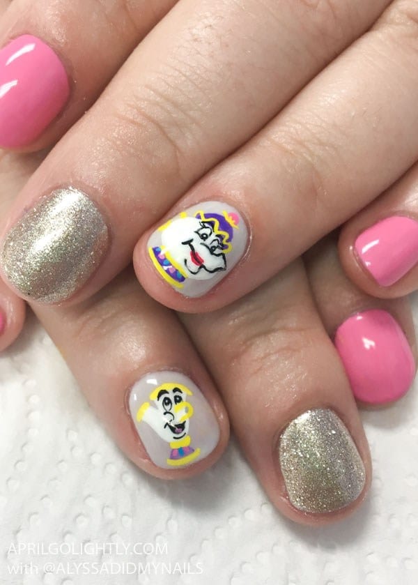 Beauty and the Beast Nails art and design with Mrs. Potts and Chip 