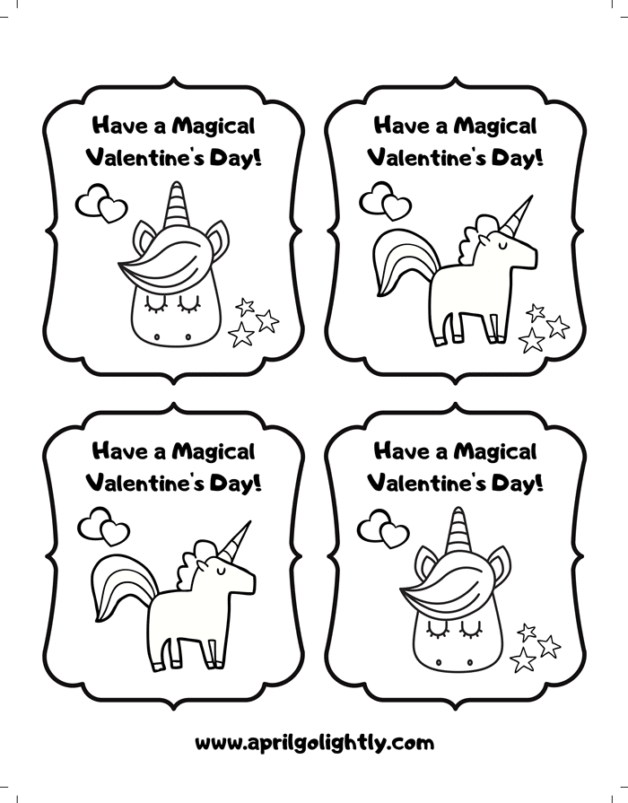 Unicorn Valentines Cards - FREE Printables - Kids Crafts - April Golightly