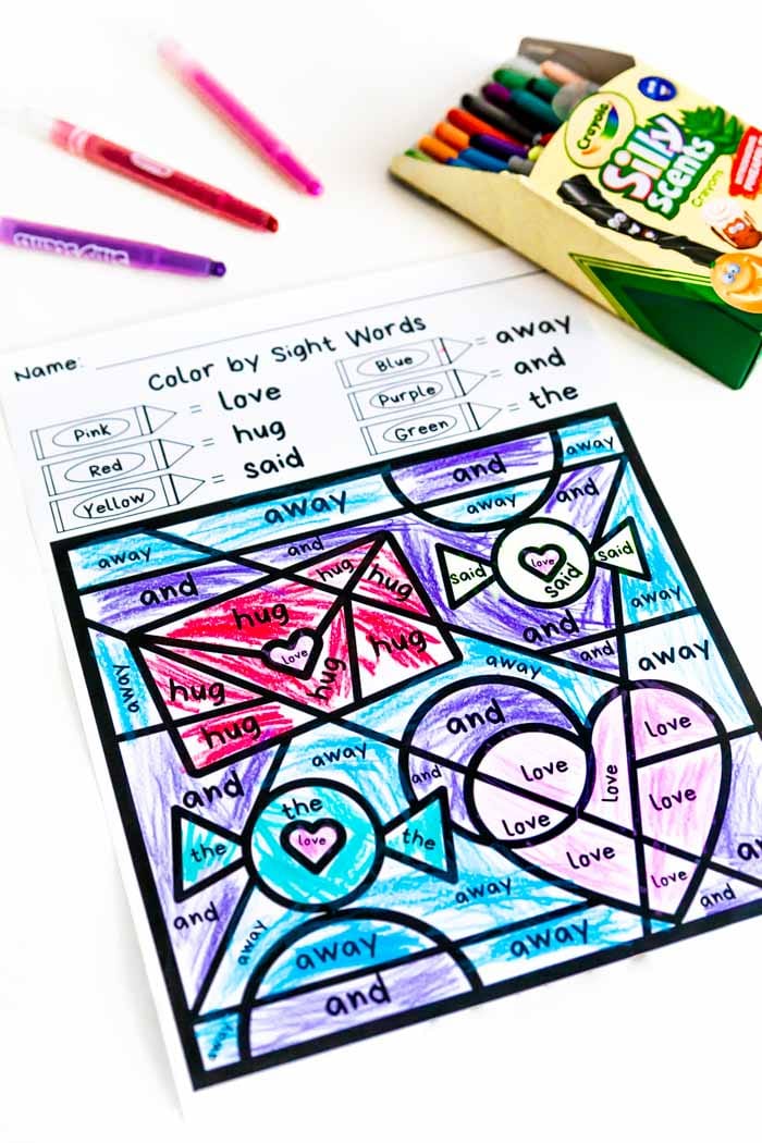 Valentine's Day Sight Word Coloring Worksheets
