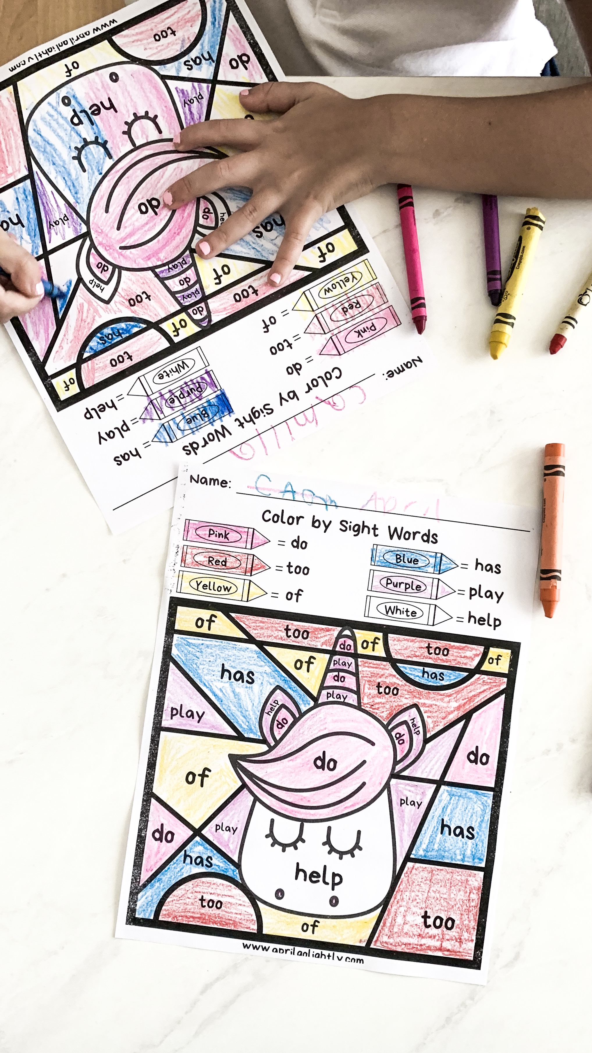 Unicorn Color by sight word 