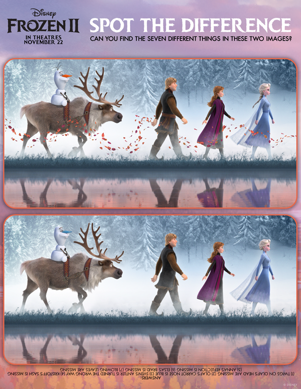 Frozen 2 Spot the Difference activity sheet free printables