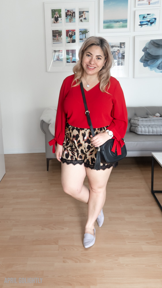 Colors that Go with Red Clothes - leopard shorts and red top 