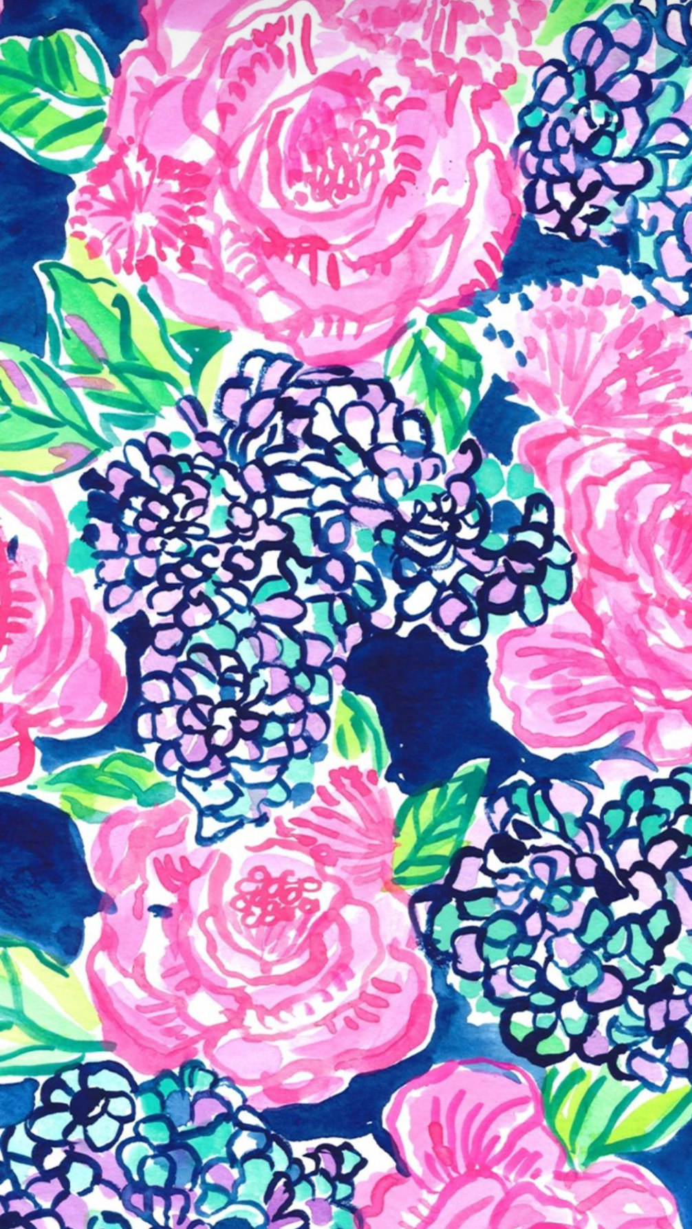 Lilly Pulitzer Wall Paper - roses and hydrangeas 