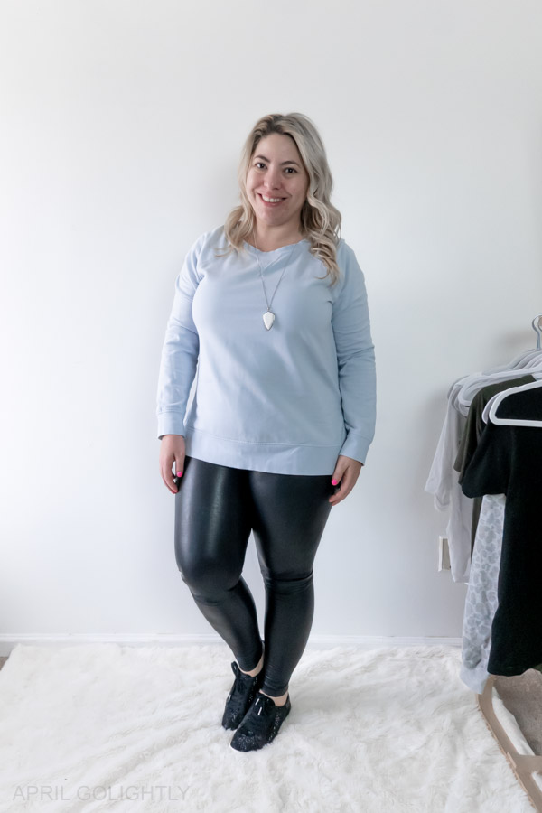 Faux Leather Leggings Outfits with sweatshirt 